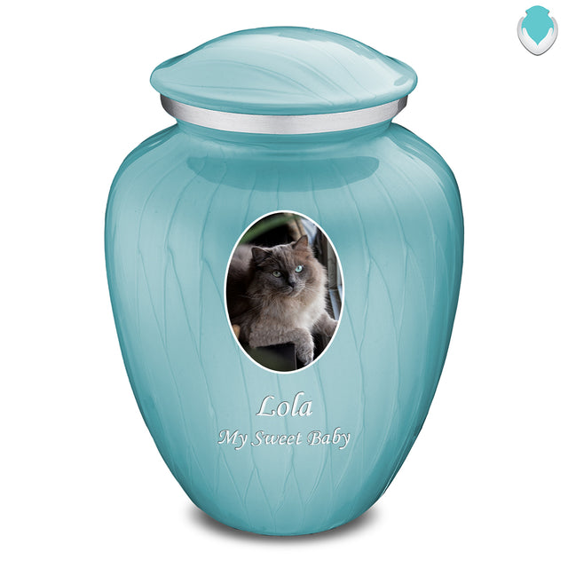 Adult Pet Embrace Pearl Light Blue Portrait Cremation Urn