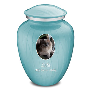 Adult Pet Embrace Pearl Light Blue Portrait Cremation Urn