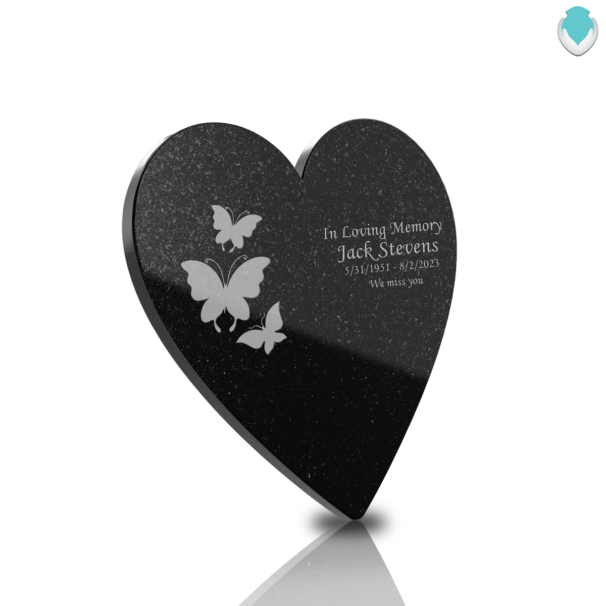 Custom Engraved Butterflies Black Granite Plaque - Heart