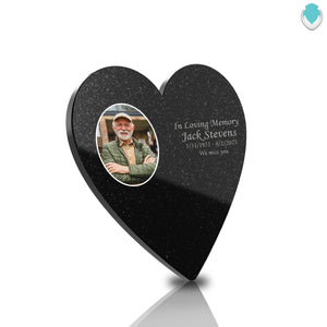 Custom Printed Portrait Black Granite Plaque - Heart