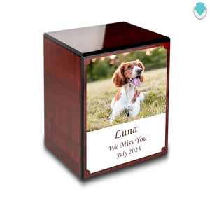 Custom Printed Portrait Small Heritage Cherry Photo Wood Box Pet Cremation Urn for Ashes