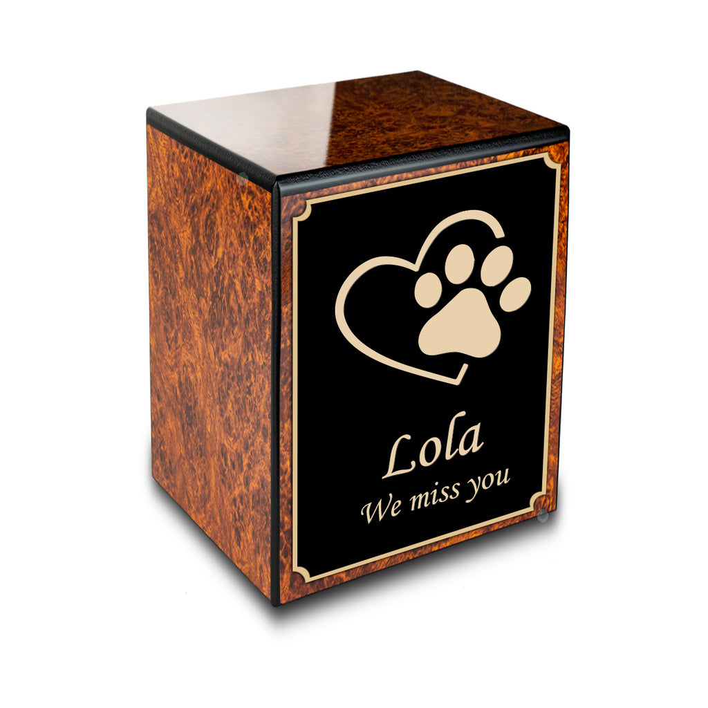 Custom Engraved Heritage Burl Single Paw Small Pet Cremation Urn Memorial  Box for Ashes