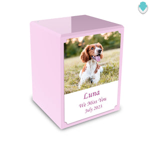 Custom Printed Portrait Small Heritage Light Pink Photo Wood Box Pet Cremation Urn for Ashes