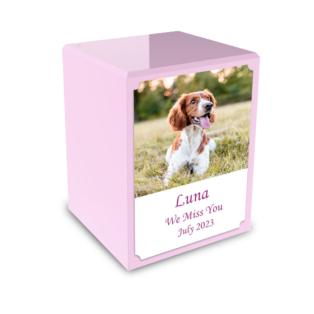 Custom Printed Portrait Small Heritage Light Pink Photo Wood Box Pet Cremation Urn for Ashes