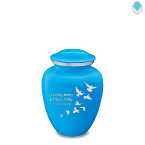 Medium Embrace Racing Blue Doves Cremation Urn