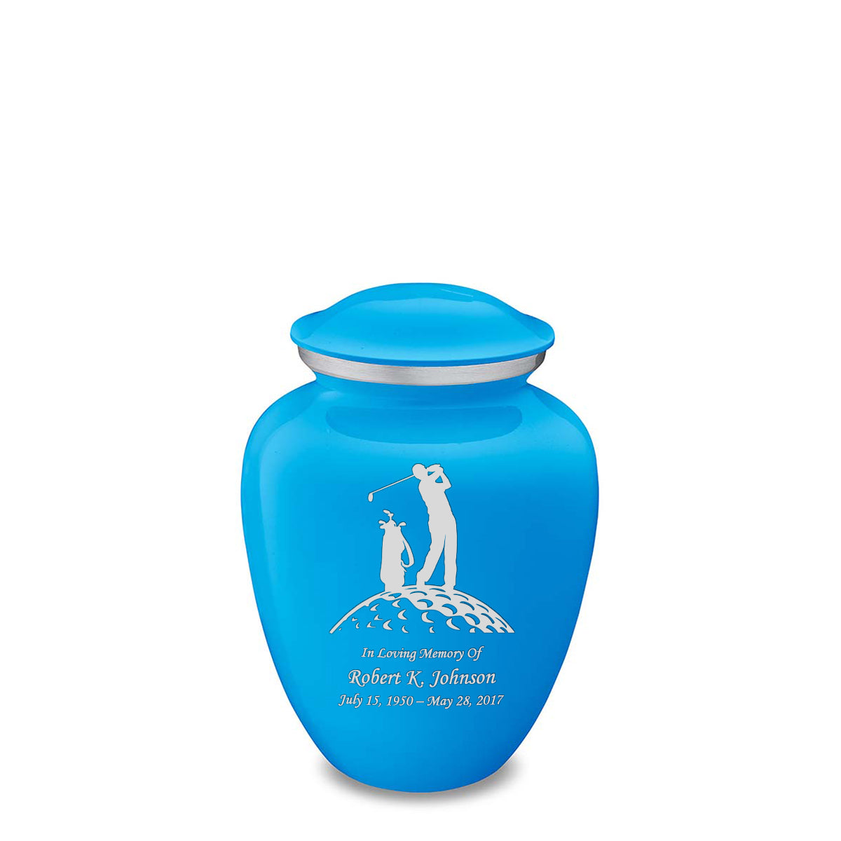 Medium Embrace Racing Blue Golfer Cremation Urn