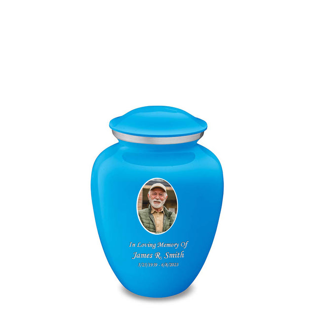 Medium Embrace Racing Blue Portrait Cremation Urn