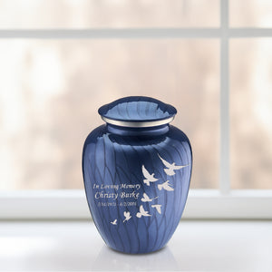 Medium Embrace Pearl Cobalt Blue Doves Cremation Urn