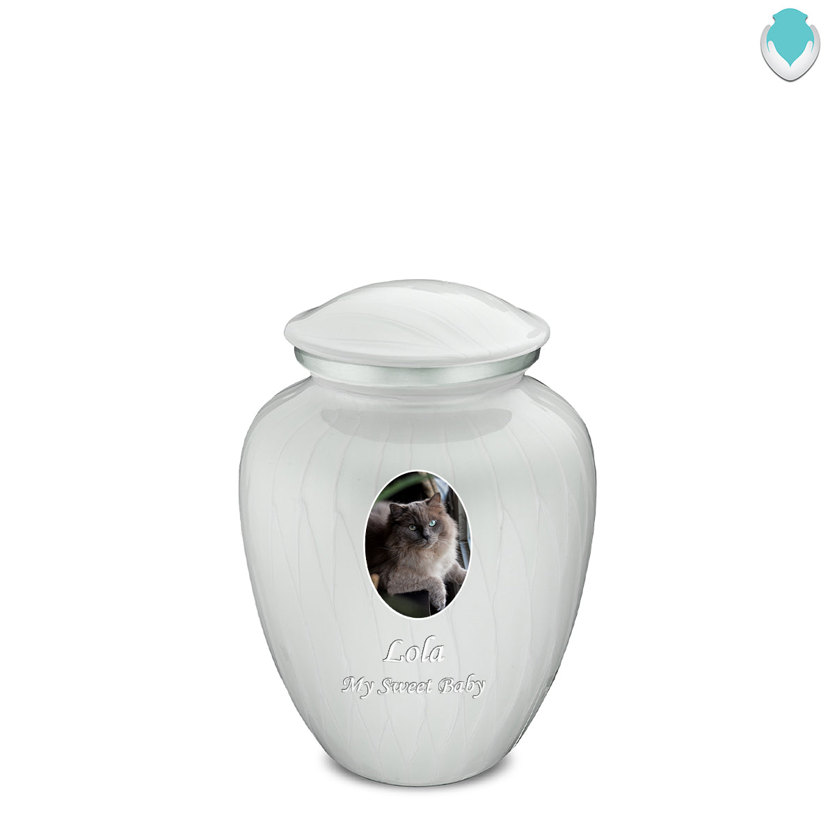 Medium Pet Embrace Pearl White Portrait Cremation Urn