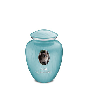 Medium Pet Embrace Pearl Light Blue Portrait Cremation Urn