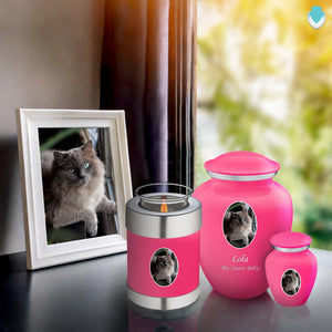 Adult Pet Embrace Bright Pink Portrait Cremation Urn