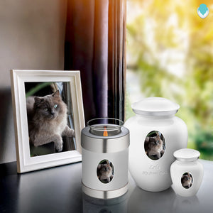 Adult Pet Embrace White Portrait Cremation Urn