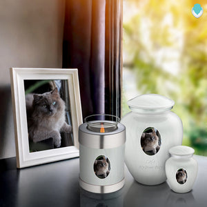 Adult Pet Embrace Pearl White Portrait Cremation Urn