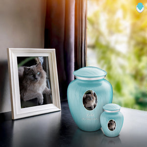 Adult Pet Embrace Pearl Light Blue Portrait Cremation Urn