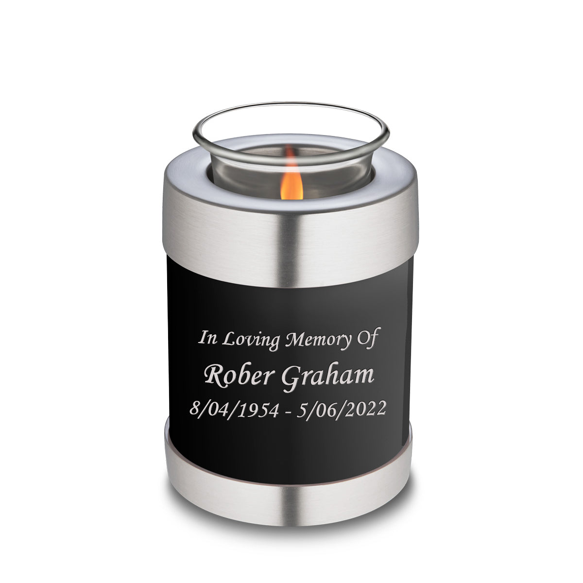 Candle Holder Embrace Black Custom Engraved Text Cremation Urn