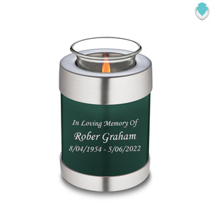 Candle Holder Embrace Green Custom Engraved Text Cremation Urn
