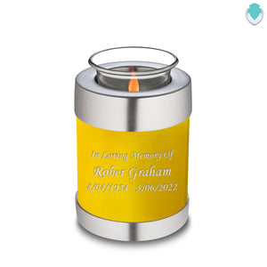 Candle Holder Embrace Yellow Custom Engraved Text Cremation Urn