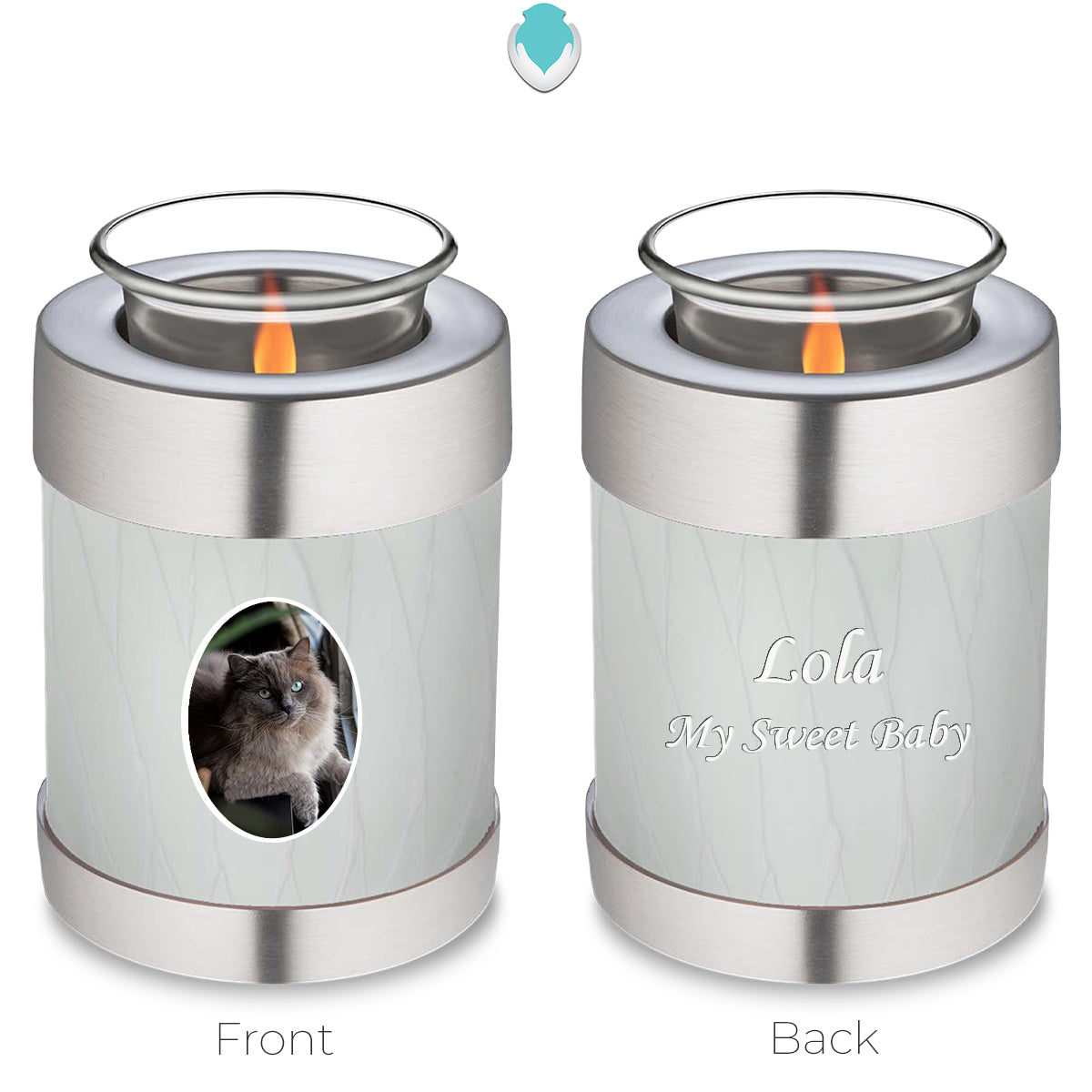 Candle Holder Pet Embrace Pearl White Portrait Cremation Urn