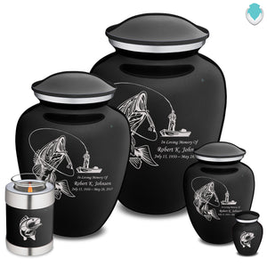 Extra Large Embrace Black Fishing Cremation Urn for Ashes