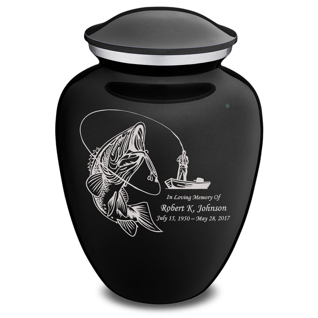 Extra Large Embrace Black Fishing Cremation Urn for Ashes