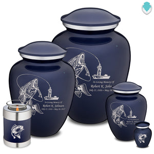 Extra Large Embrace Cobalt Blue Fishing Cremation Urn for Ashes