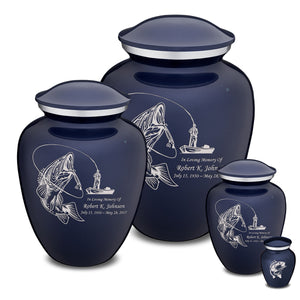 Extra Large Embrace Cobalt Blue Fishing Cremation Urn for Ashes