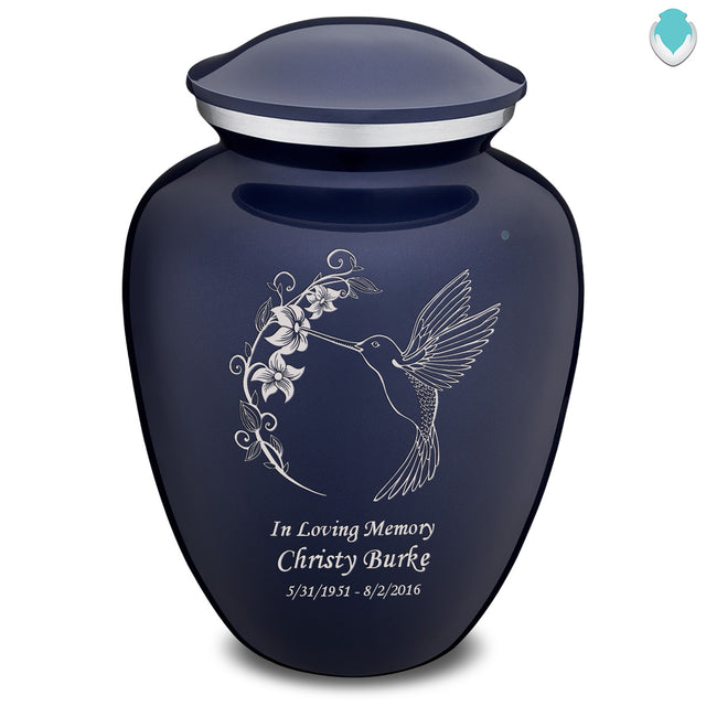 Extra Large Embrace Cobalt Blue Hummingbird Cremation Urn for Ashes