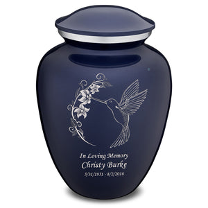 Extra Large Embrace Cobalt Blue Hummingbird Cremation Urn for Ashes