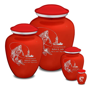 Extra Large Embrace Bright Red Fishing Cremation Urn for Ashes