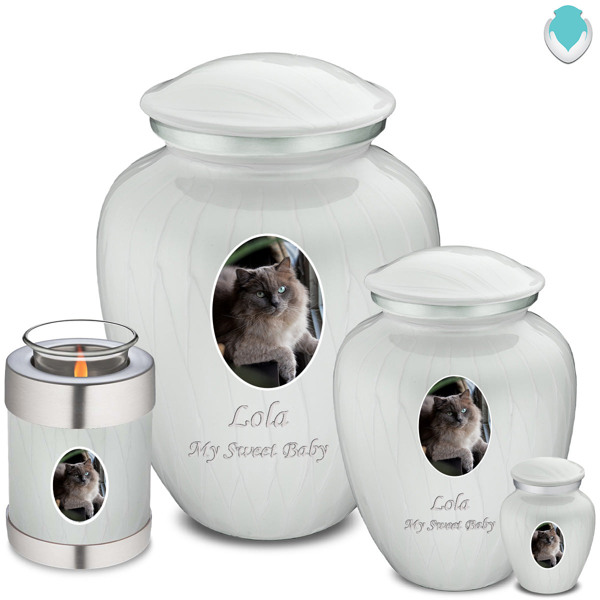 Adult Pet Embrace White Portrait Cremation Urn