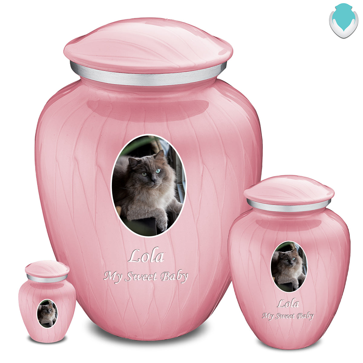 Medium Pet Embrace Pearl Pink Portrait Cremation Urn