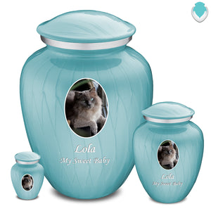 Adult Pet Embrace Pearl Light Blue Portrait Cremation Urn