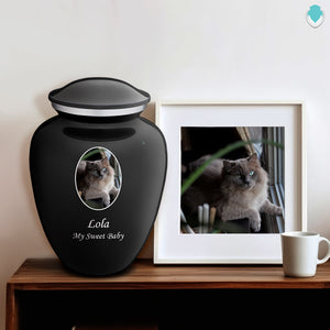 Adult Pet Embrace Black Portrait Cremation Urn