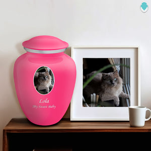 Adult Pet Embrace Bright Pink Portrait Cremation Urn