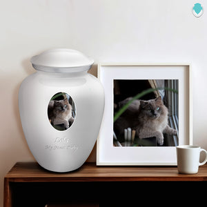 Adult Pet Embrace White Portrait Cremation Urn