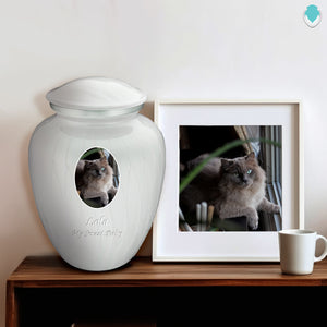 Adult Pet Embrace Pearl White Portrait Cremation Urn