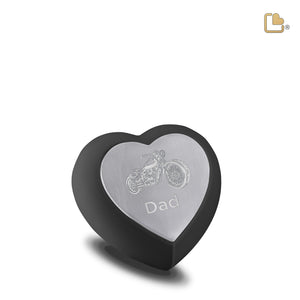 Drop Heart Keepsake Urn Black & Brushed Pewter