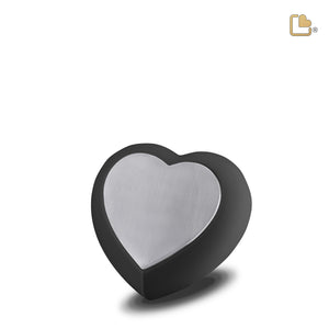 Drop Heart Keepsake Urn Black & Brushed Pewter