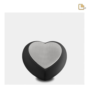 Drop Heart Keepsake Urn Black & Brushed Pewter