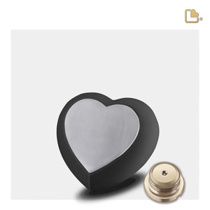 Drop Heart Keepsake Urn Black & Brushed Pewter