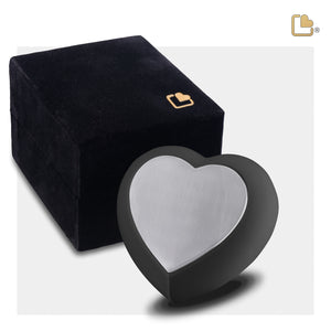 Drop Heart Keepsake Urn Black & Brushed Pewter