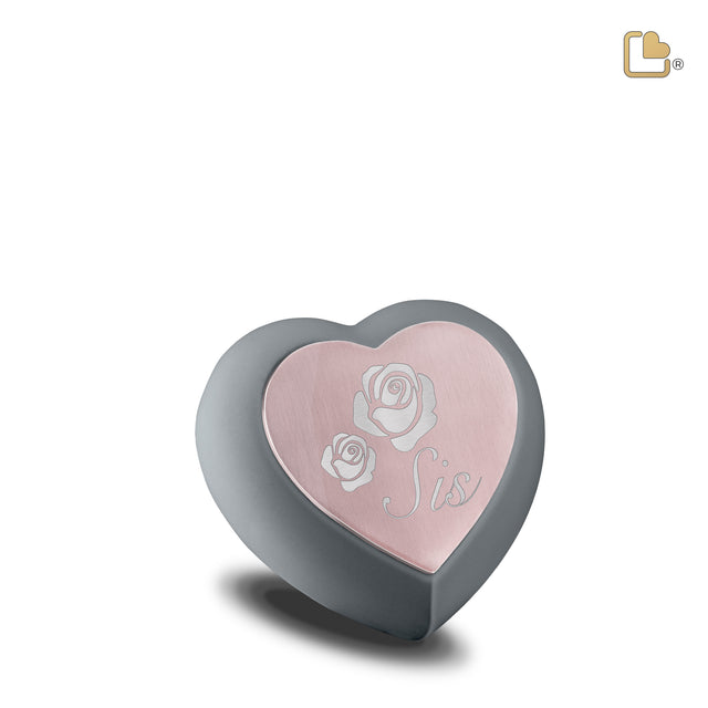 Drop Heart Keepsake Urn French Grey & Brushed Rose Gold