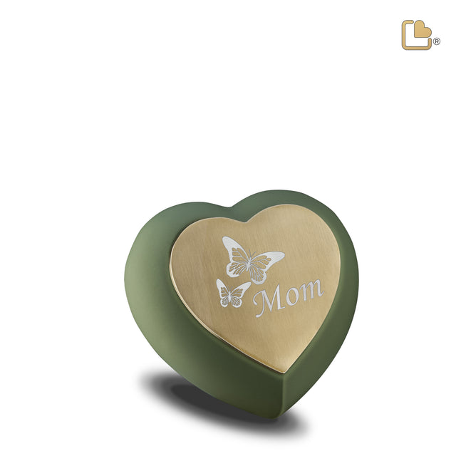 Drop Heart Keepsake Urn Sage Green & Brushed Gold