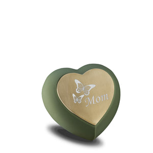 Drop Heart Keepsake Urn Sage Green & Brushed Gold