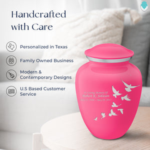 Adult Embrace Bright Pink Doves Cremation Urn