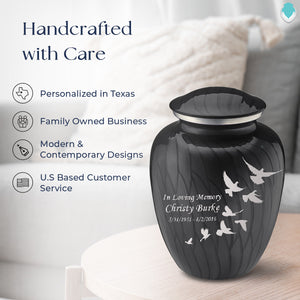 Adult Embrace Pearl Black Doves Cremation Urn