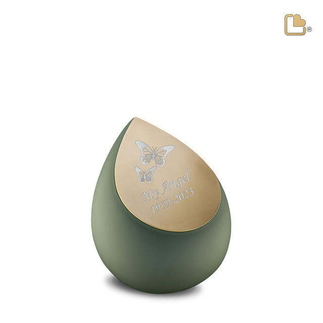 Drop Keepsake Urn Sage Green & Brushed Gold