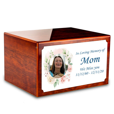 Custom Printed Heritage Rosewood Photo Frame Wood Box Cremation Urn