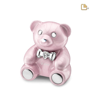 CuddleBear™ Child Urn Pearl Pink & Pol Silver w/Crystal