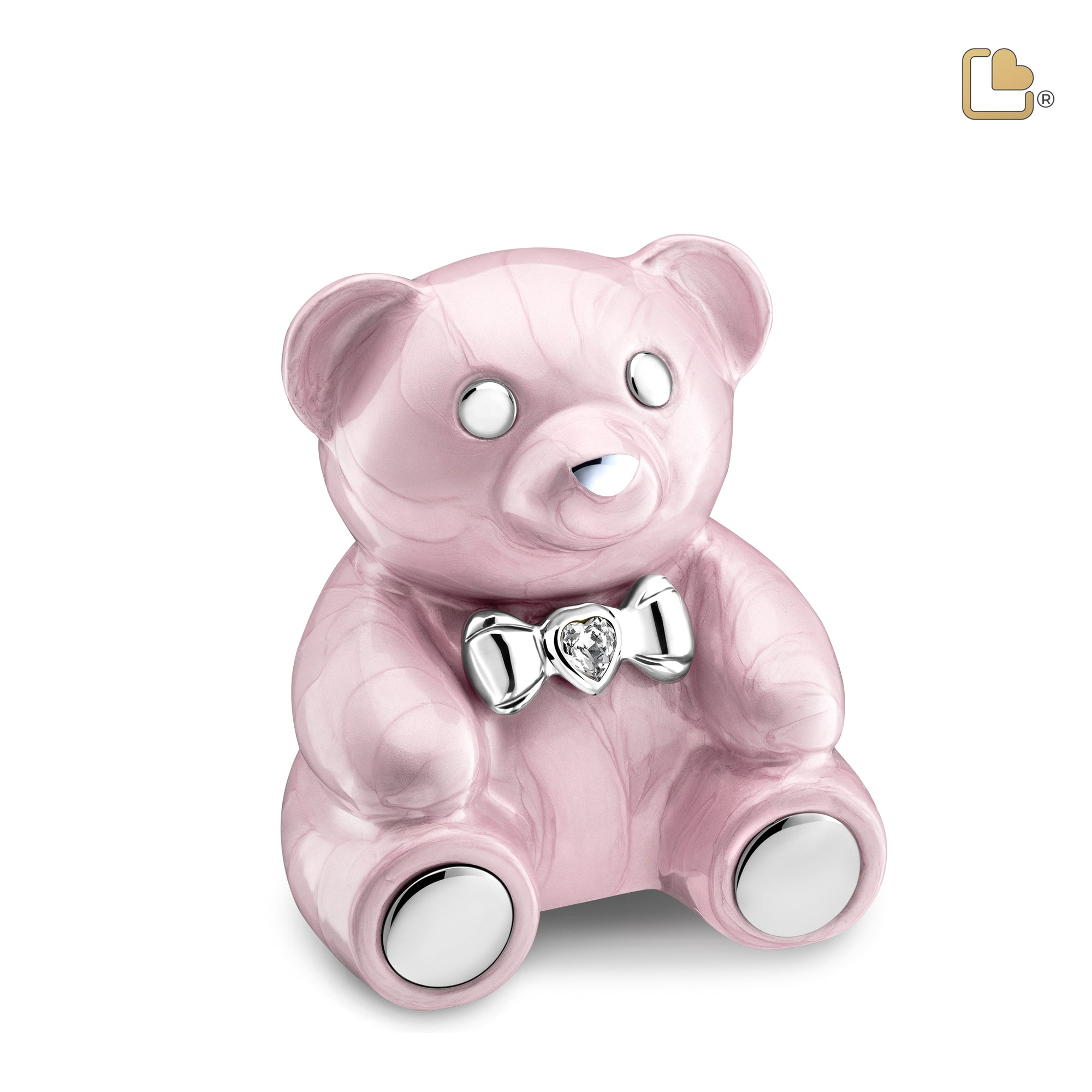 CuddleBear™ Child Urn Pearl Pink & Pol Silver w/Crystal